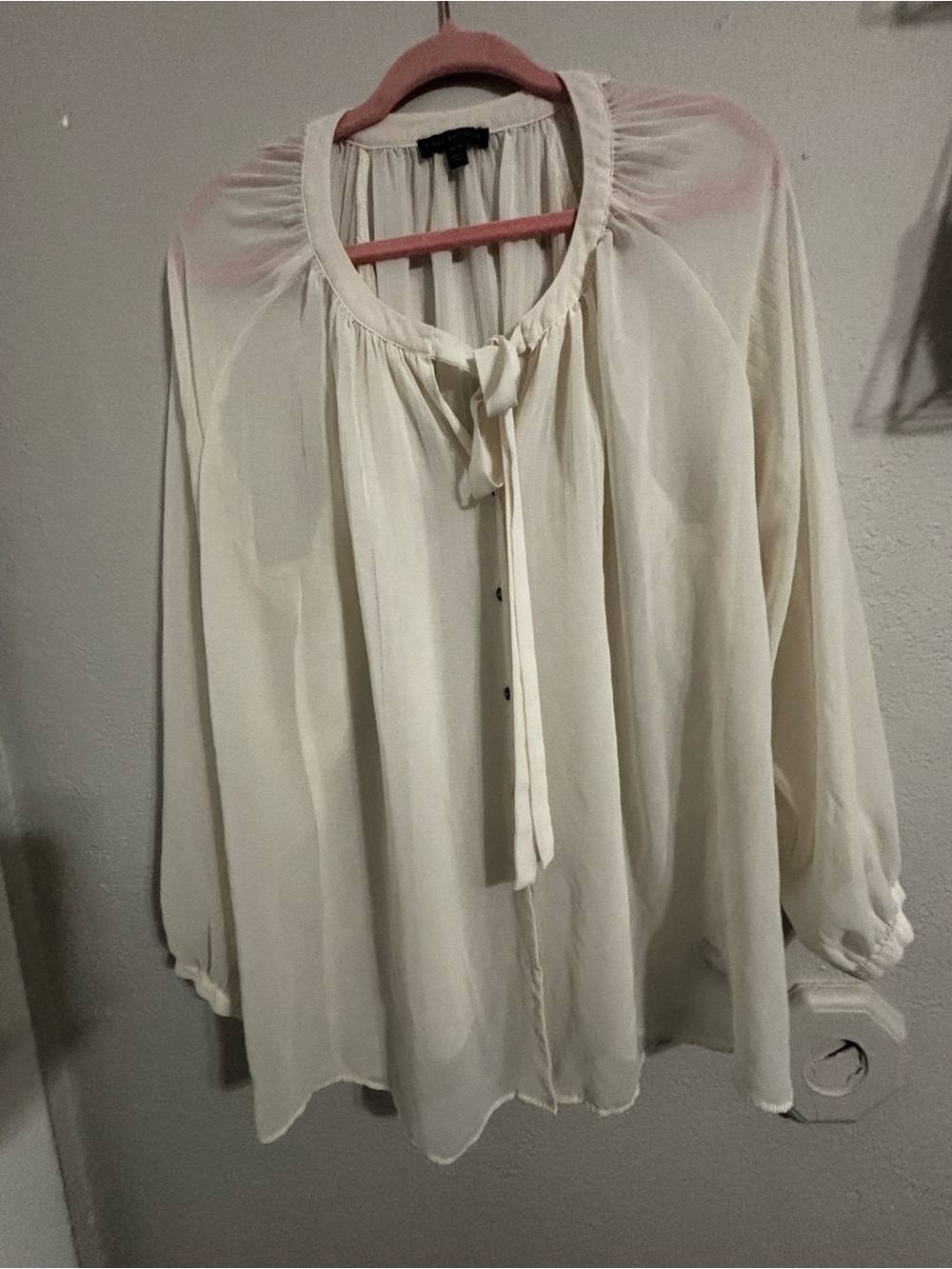 Lane Bryant Cream Tie-Neck Peasant Blouse